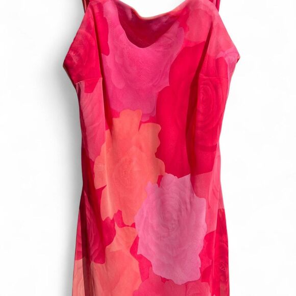 Vintage Pink floral chiffon mini dress with straps Petite Medium - Picture 2 of 7